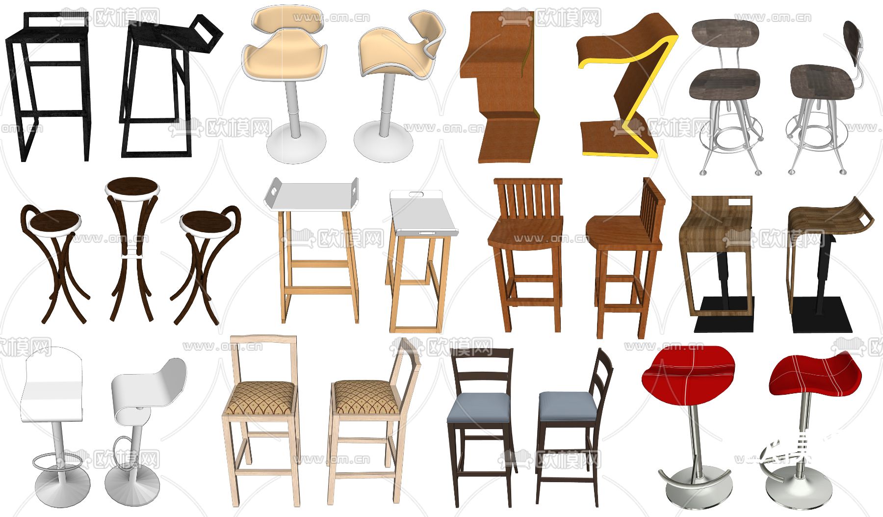 现代实木吧椅su模型下载