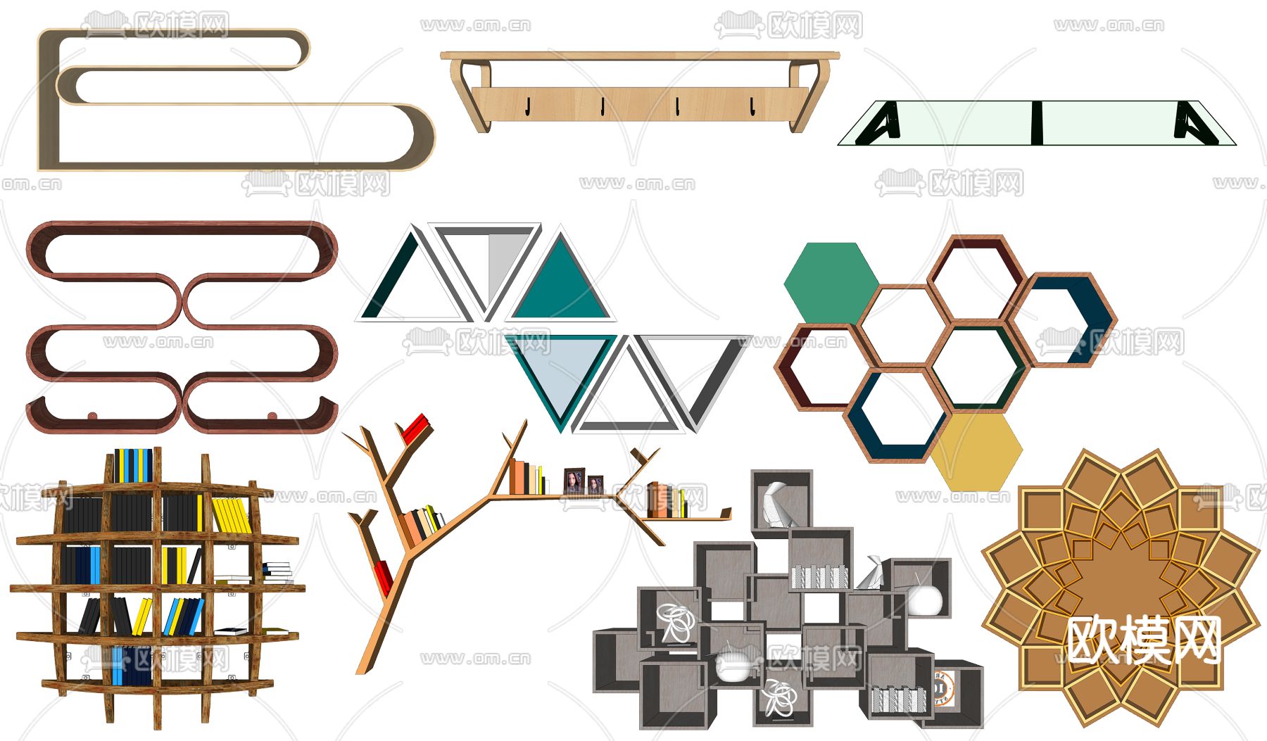 现代置物架书架su模型下载