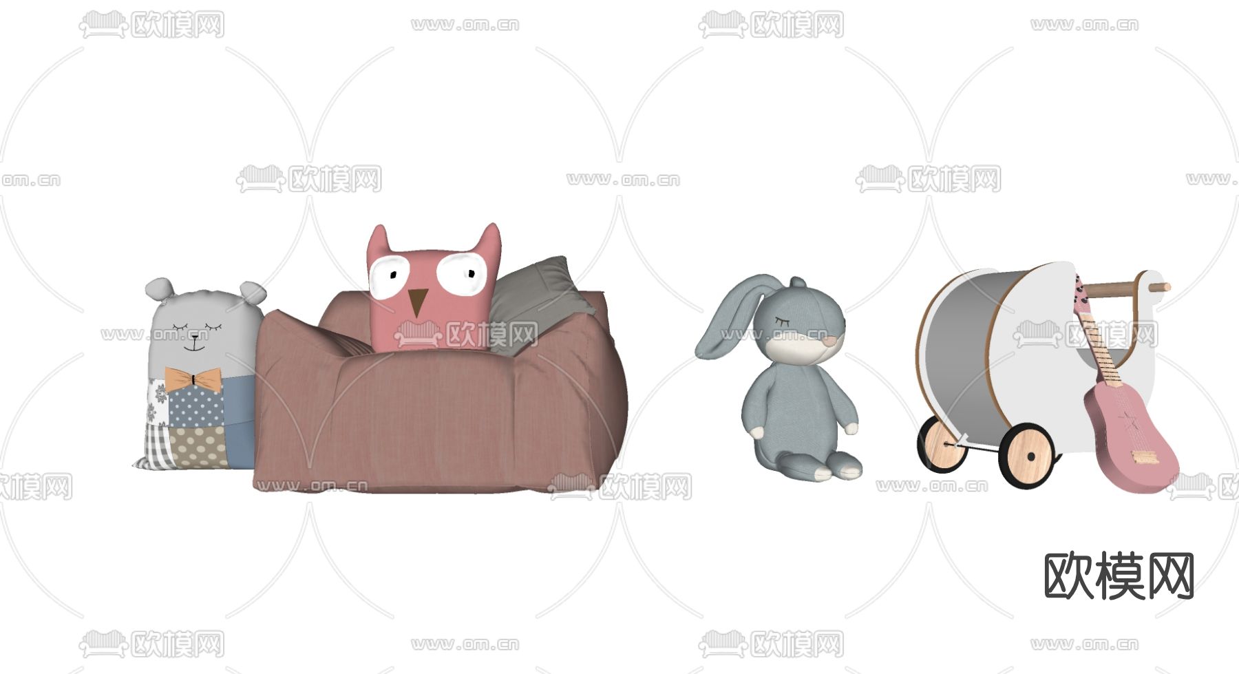 现代儿童玩偶沙发su模型下载（渲染图2）