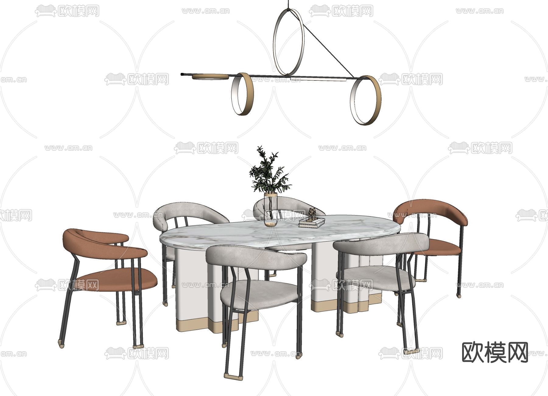 现代轻奢餐桌椅su模型下载（渲染图2）