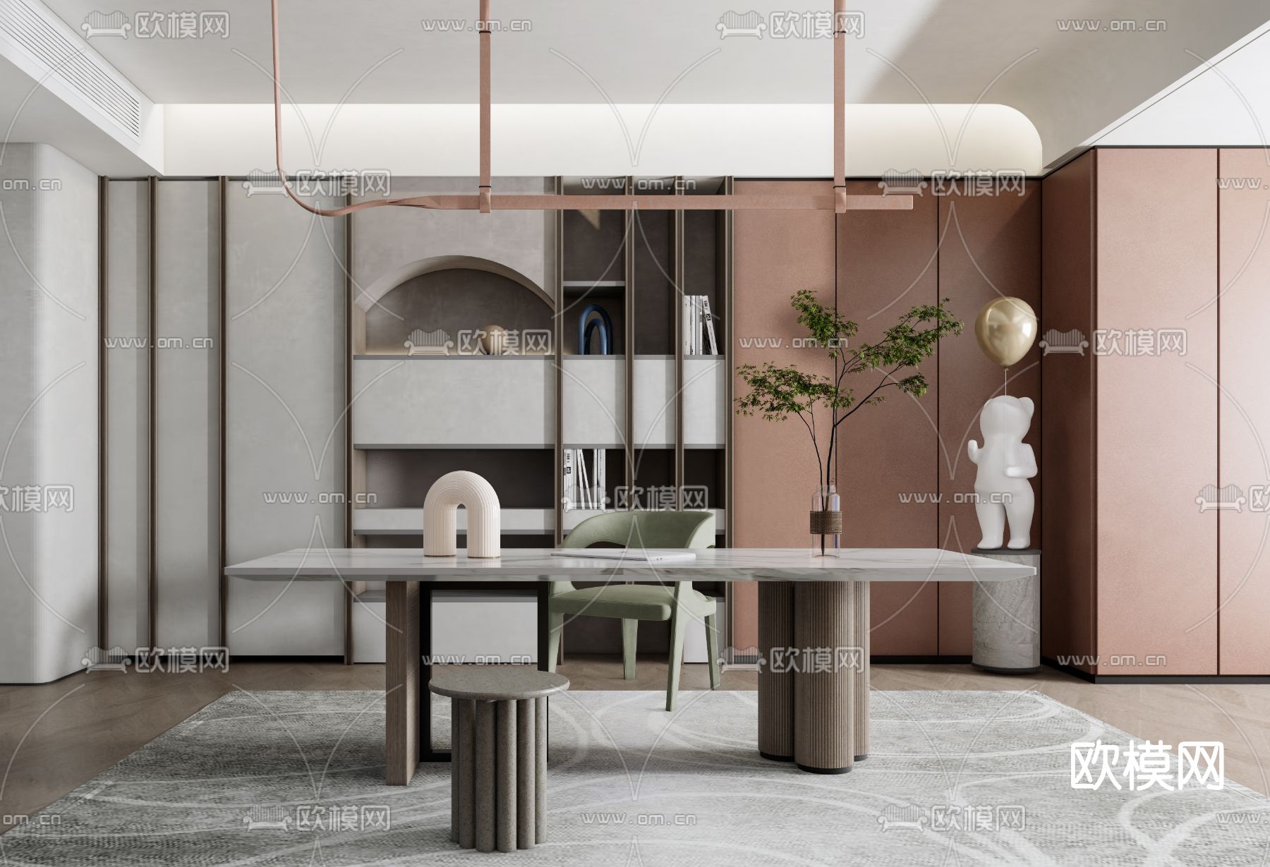 现代书桌椅su模型下载（渲染图1）