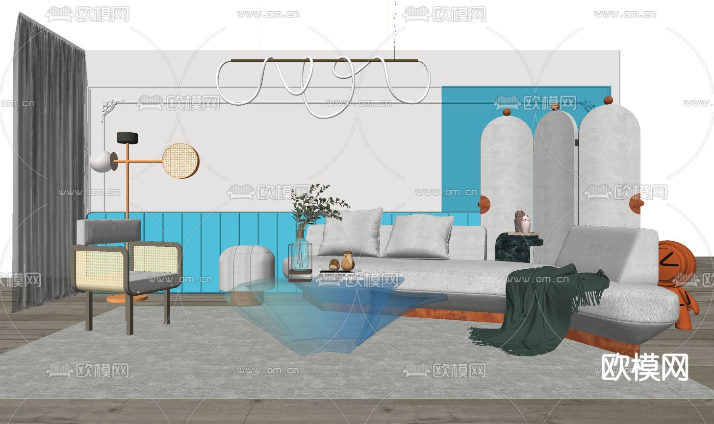 现代轻奢沙发茶几组合su模型下载