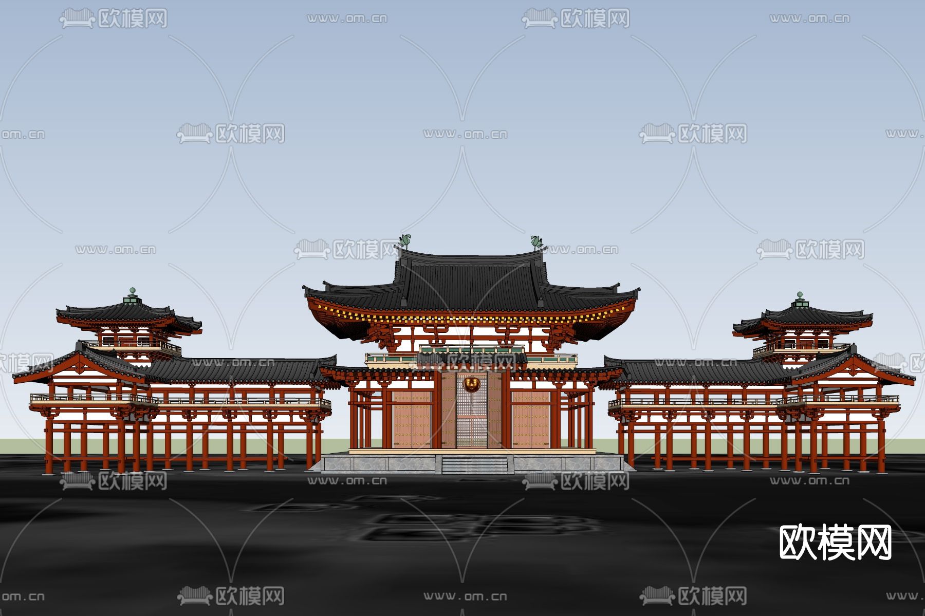 中式古建楼台宫殿su模型下载（渲染图1）