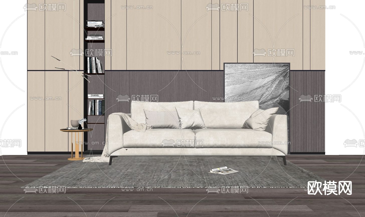 现代布艺双人沙发su模型下载