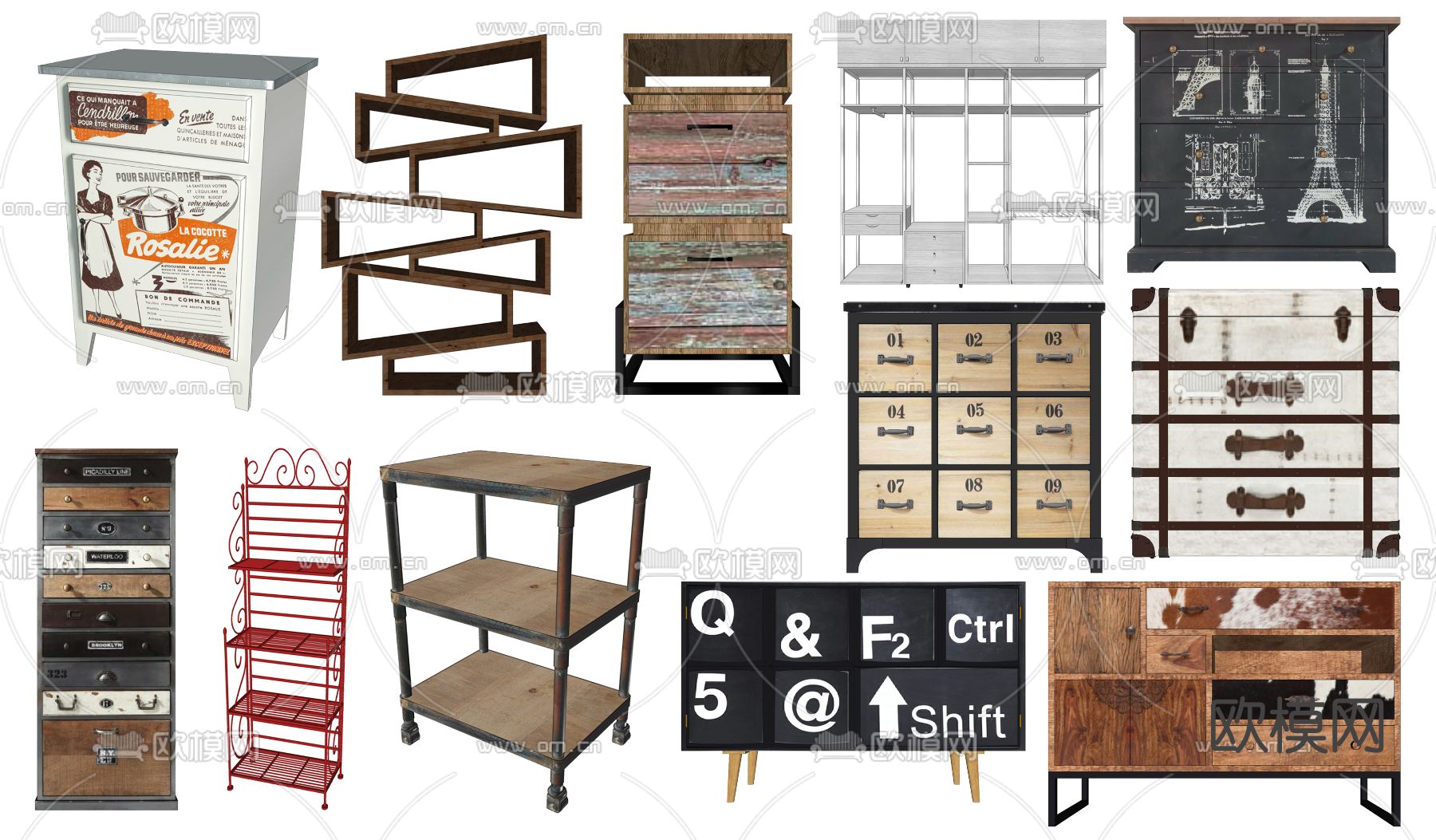 工业风储物柜su模型下载