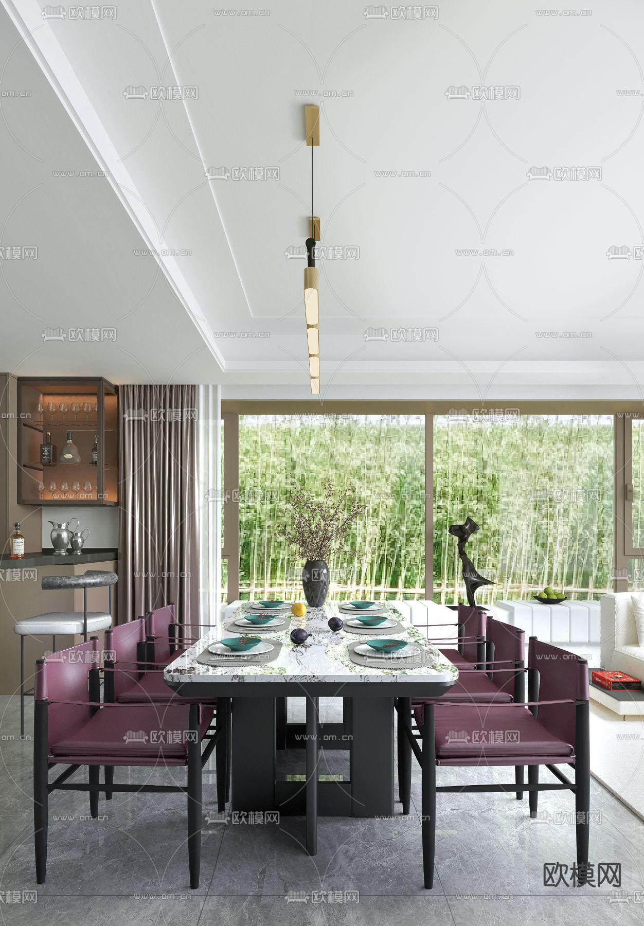 柯翊设计 现代客餐厅3d模型下载