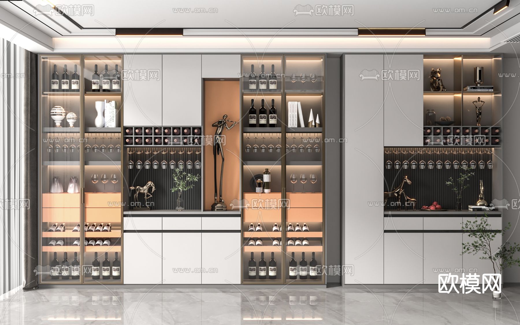 现代轻奢酒柜su模型下载（渲染图1）