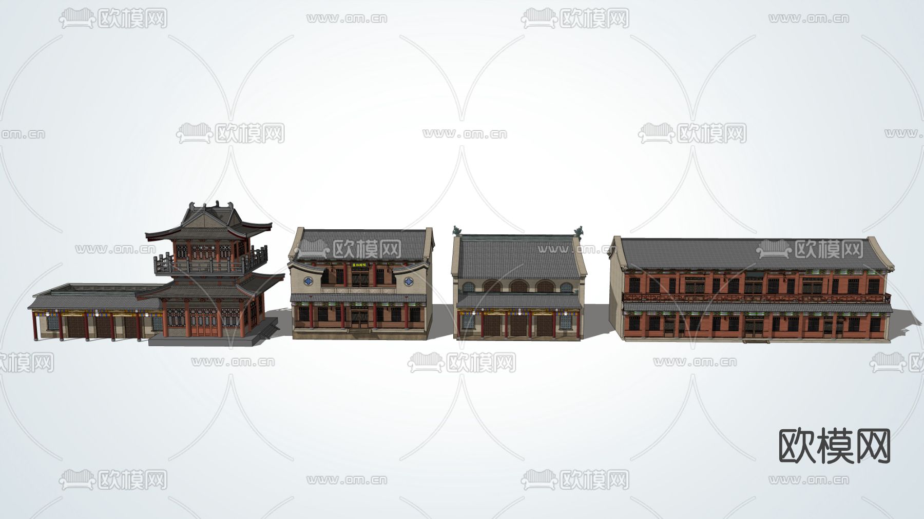 中式明清风古建民居su模型下载（渲染图1）