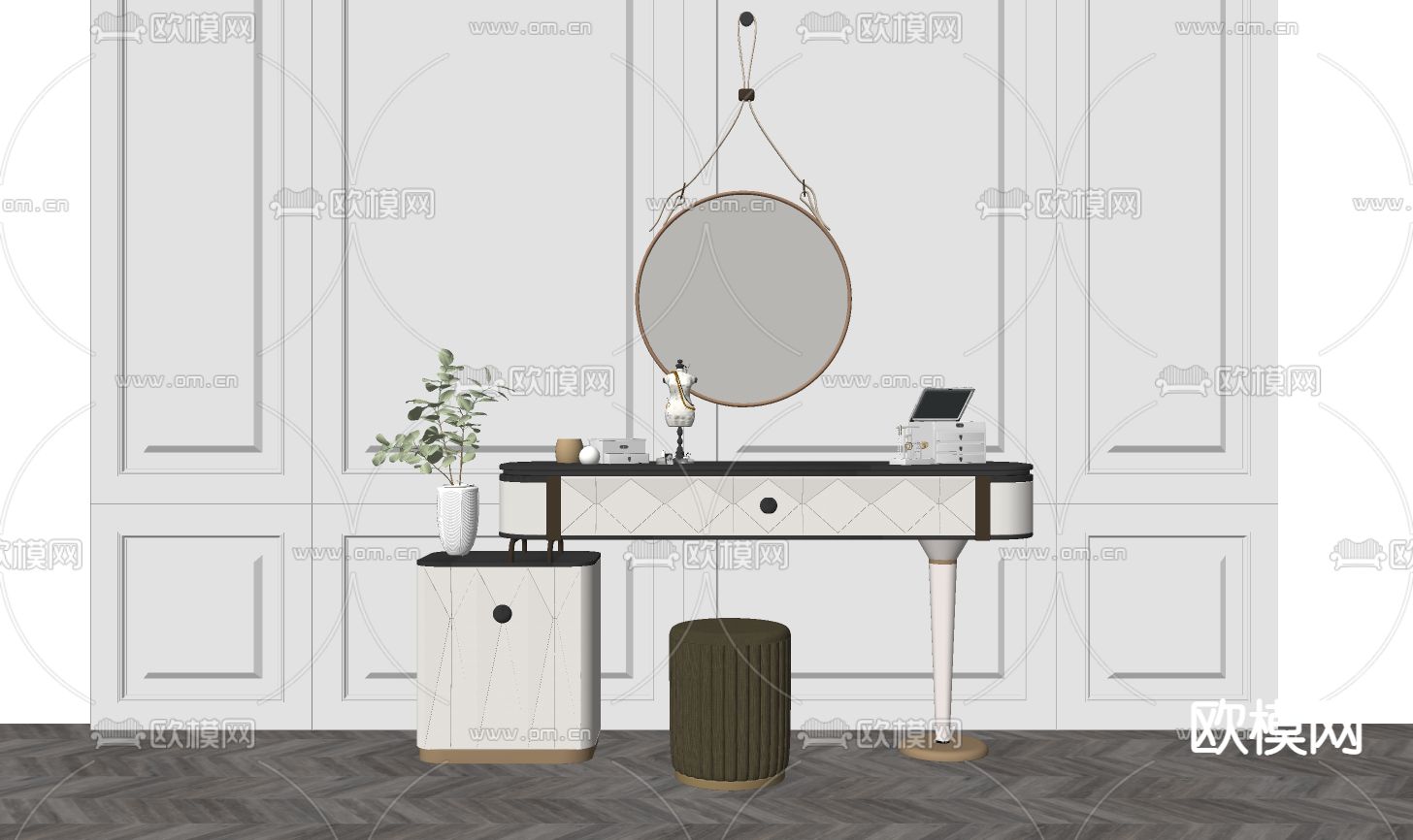 现代轻奢梳妆台su模型下载