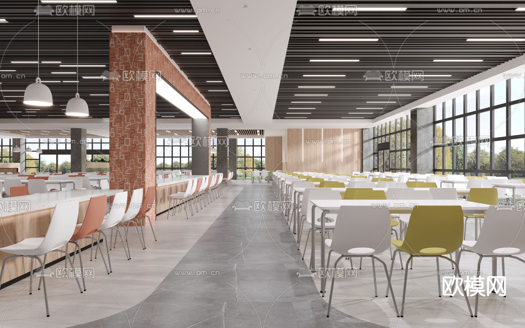 现代员工食堂餐厅3d模型