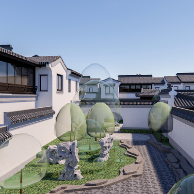  新中式四合院su模型 