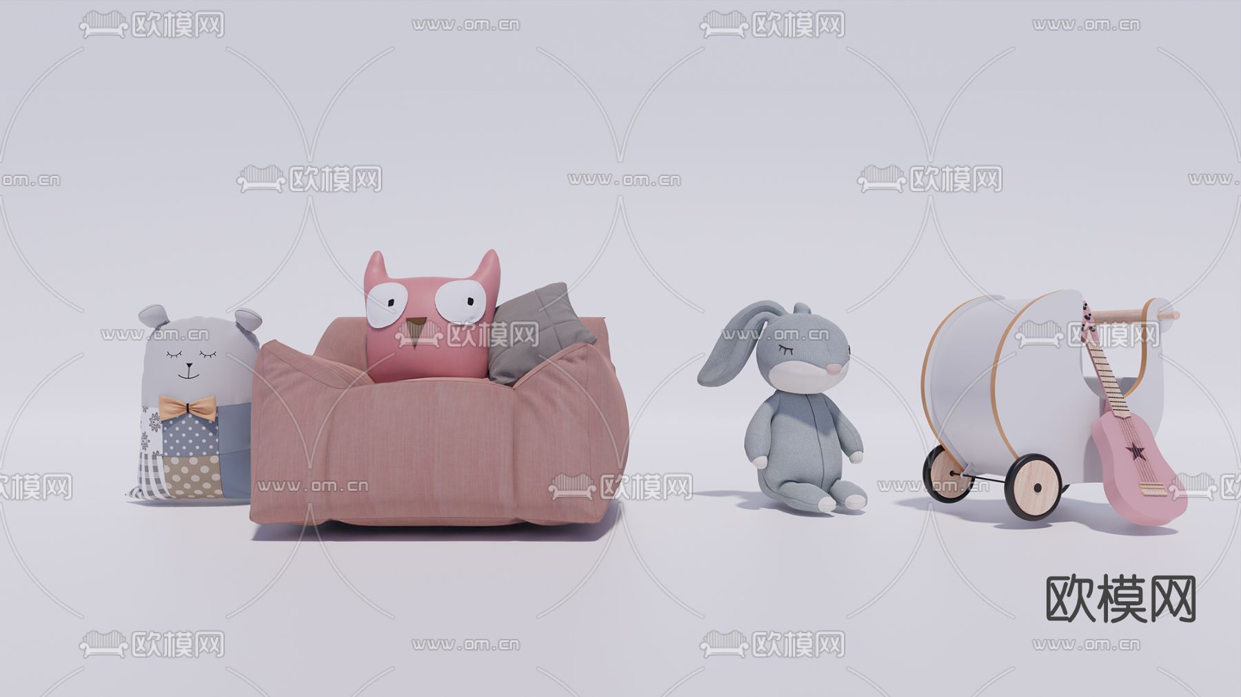 现代儿童玩偶沙发su模型下载（渲染图1）