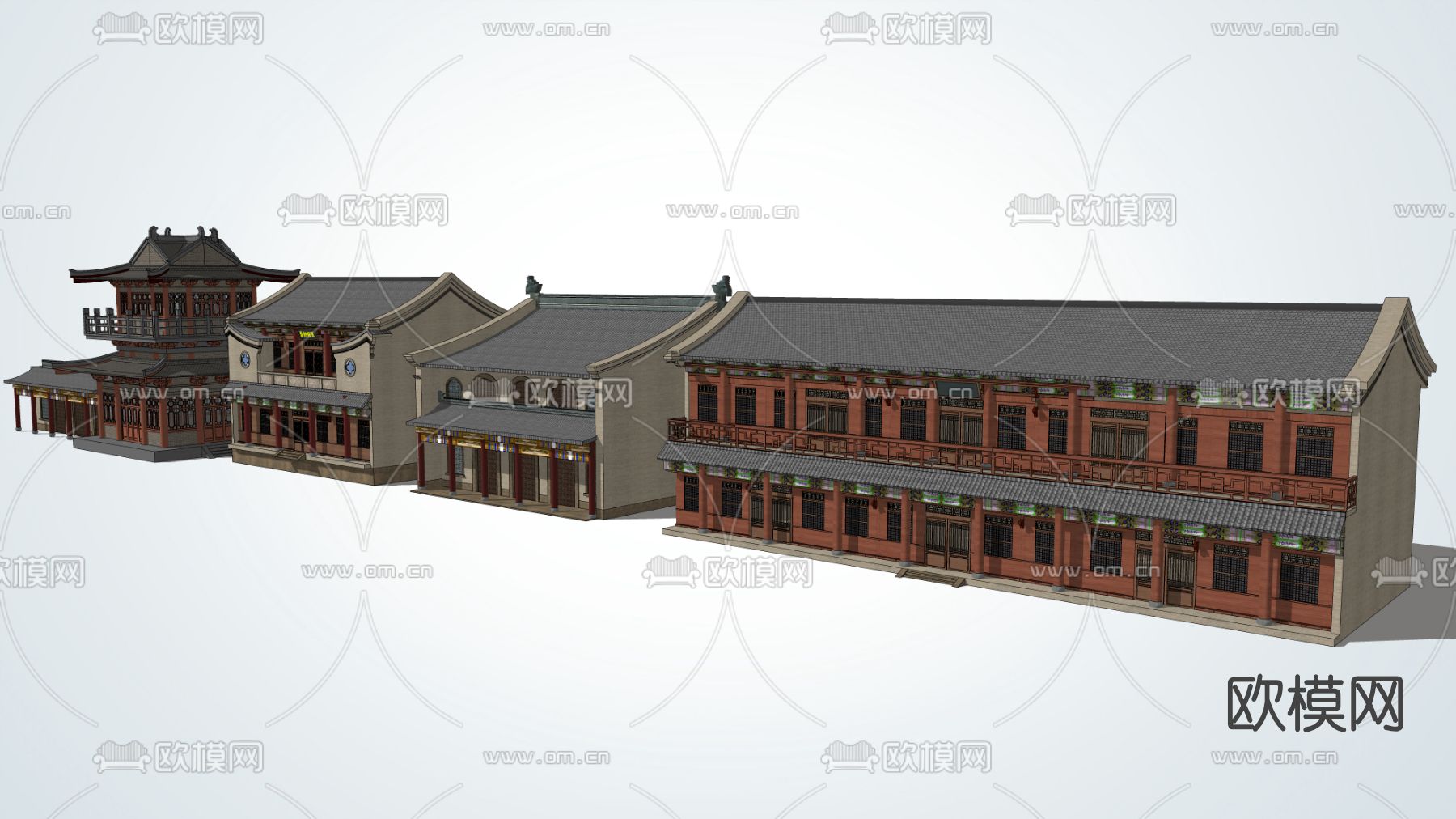 中式明清风古建民居su模型下载（渲染图3）