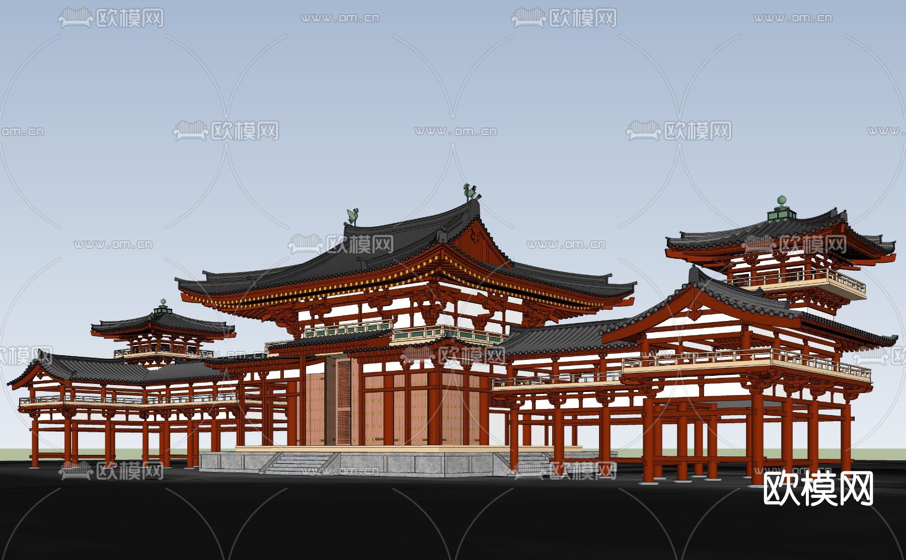 中式古建楼台宫殿su模型下载（渲染图2）