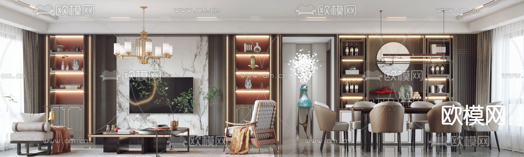 新中式轻奢客餐厅3d模型