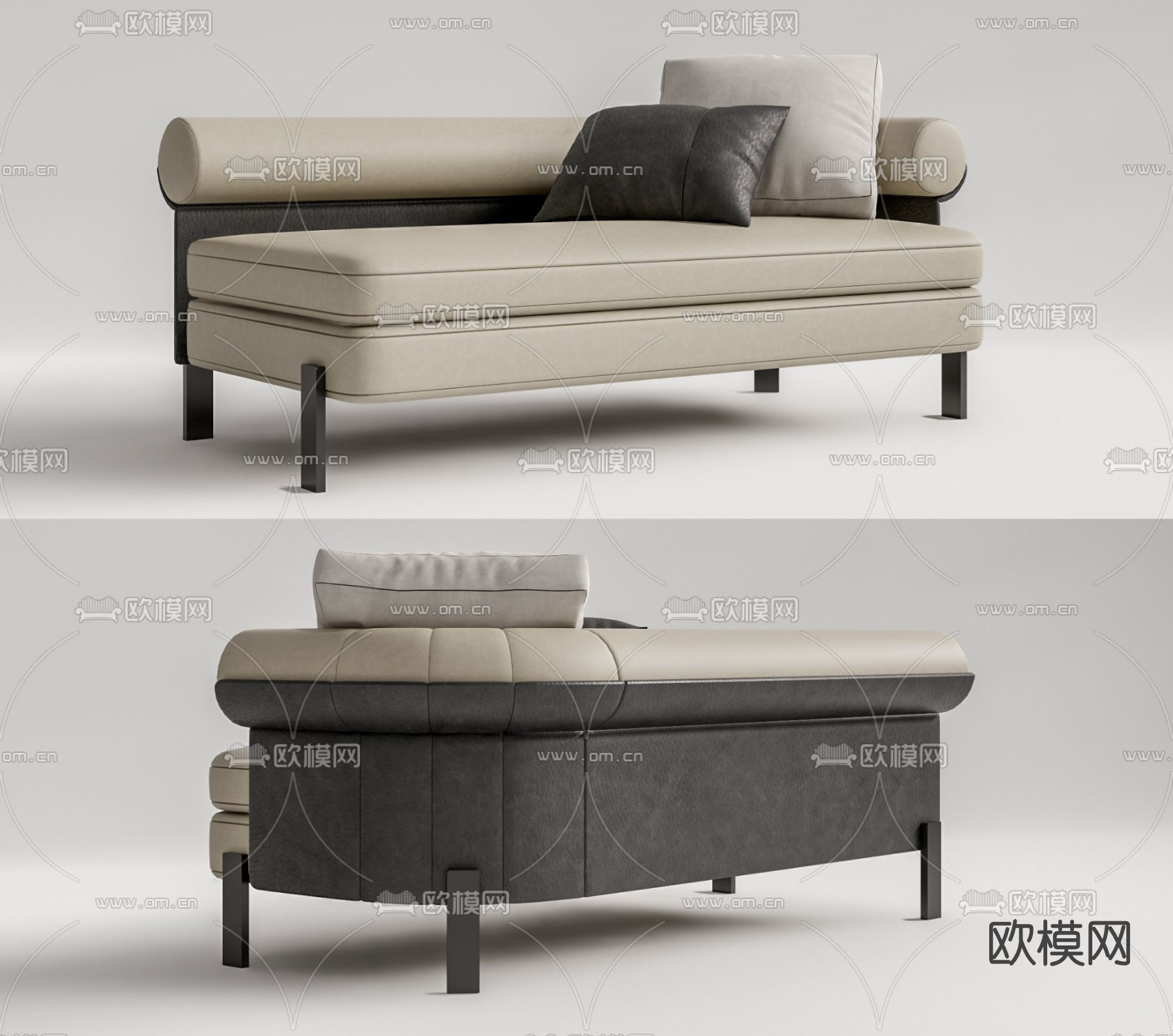 现代皮革贵妃椅su模型下载（渲染图1）