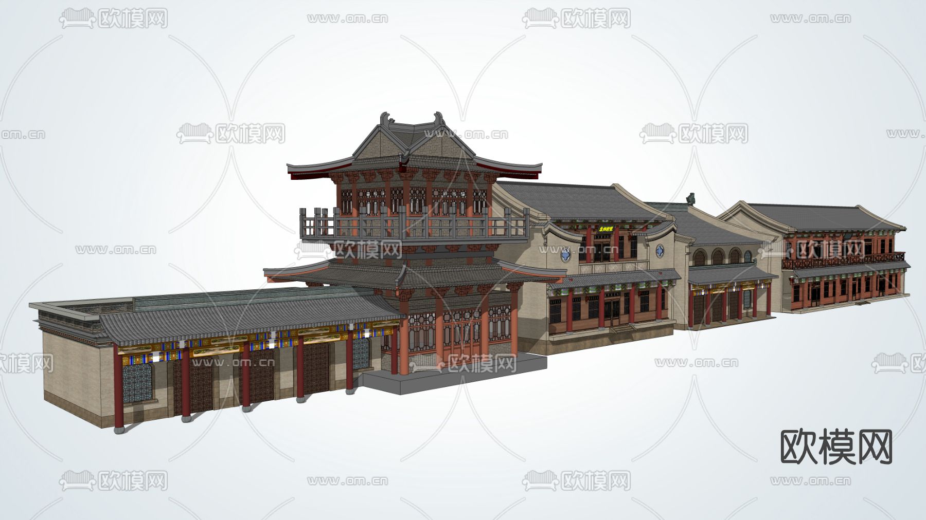 中式明清风古建民居su模型下载（渲染图2）