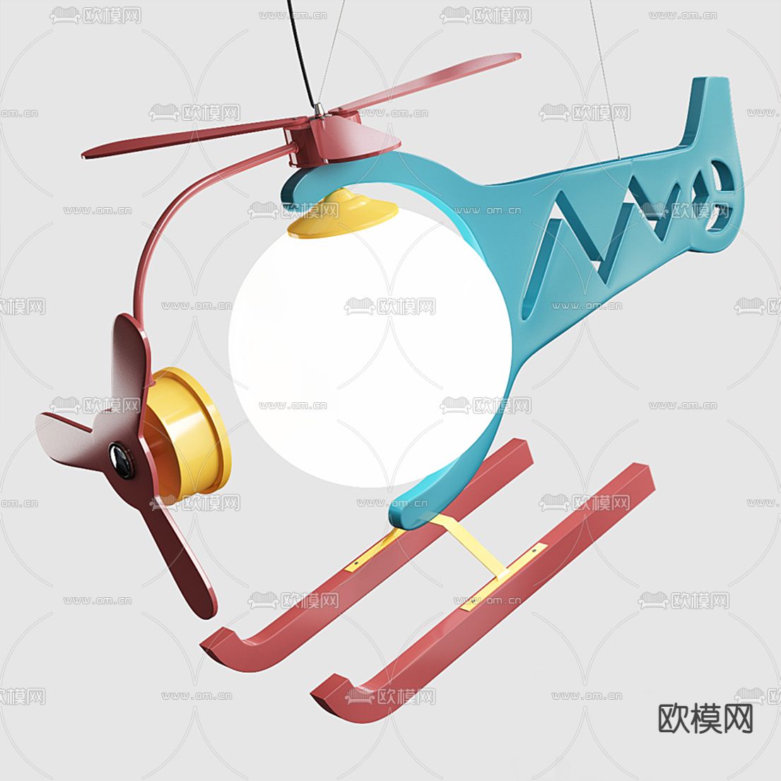 现代儿童飞机吊灯3d模型下载（渲染图1）