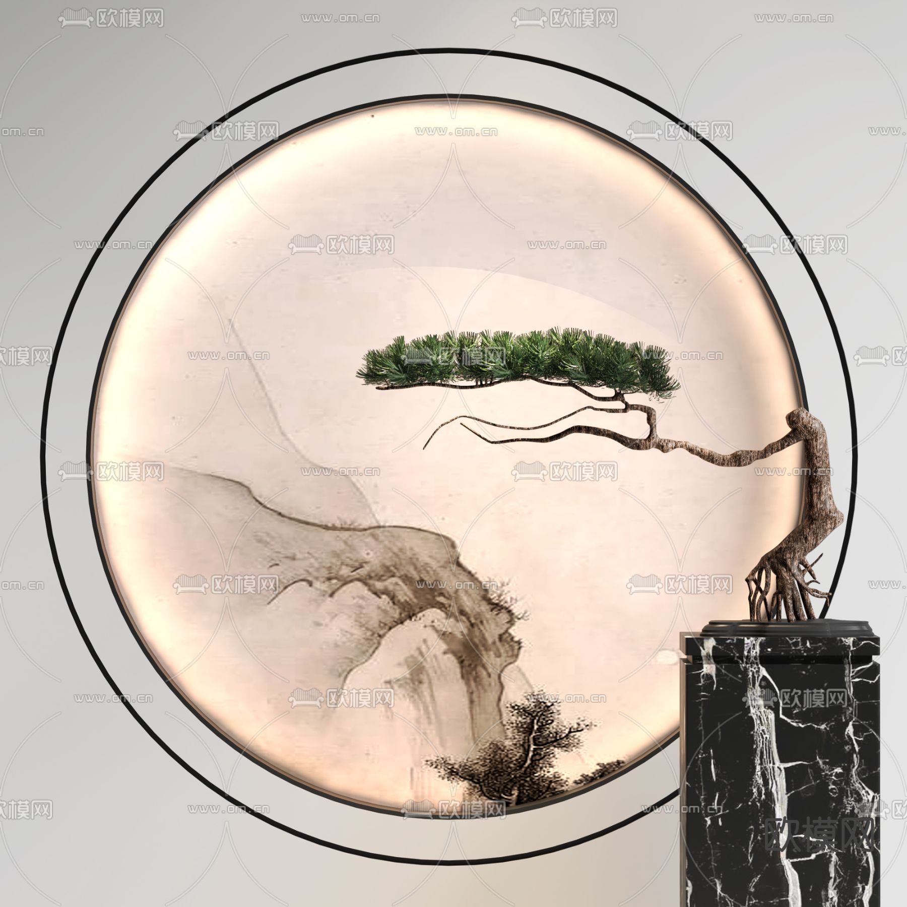 新中式松树盆景3d模型下载