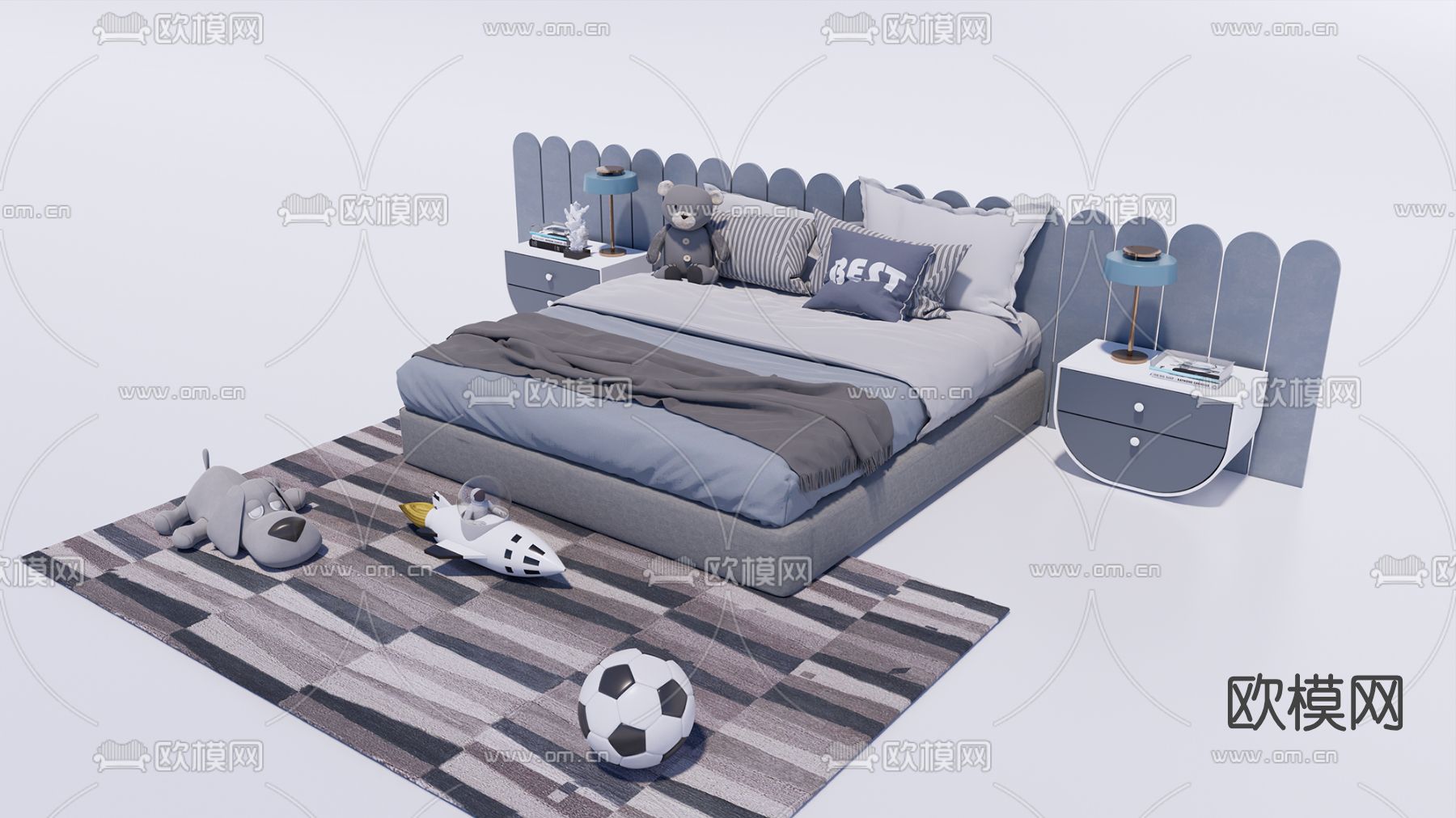 地中海布艺儿童床su模型下载（渲染图1）