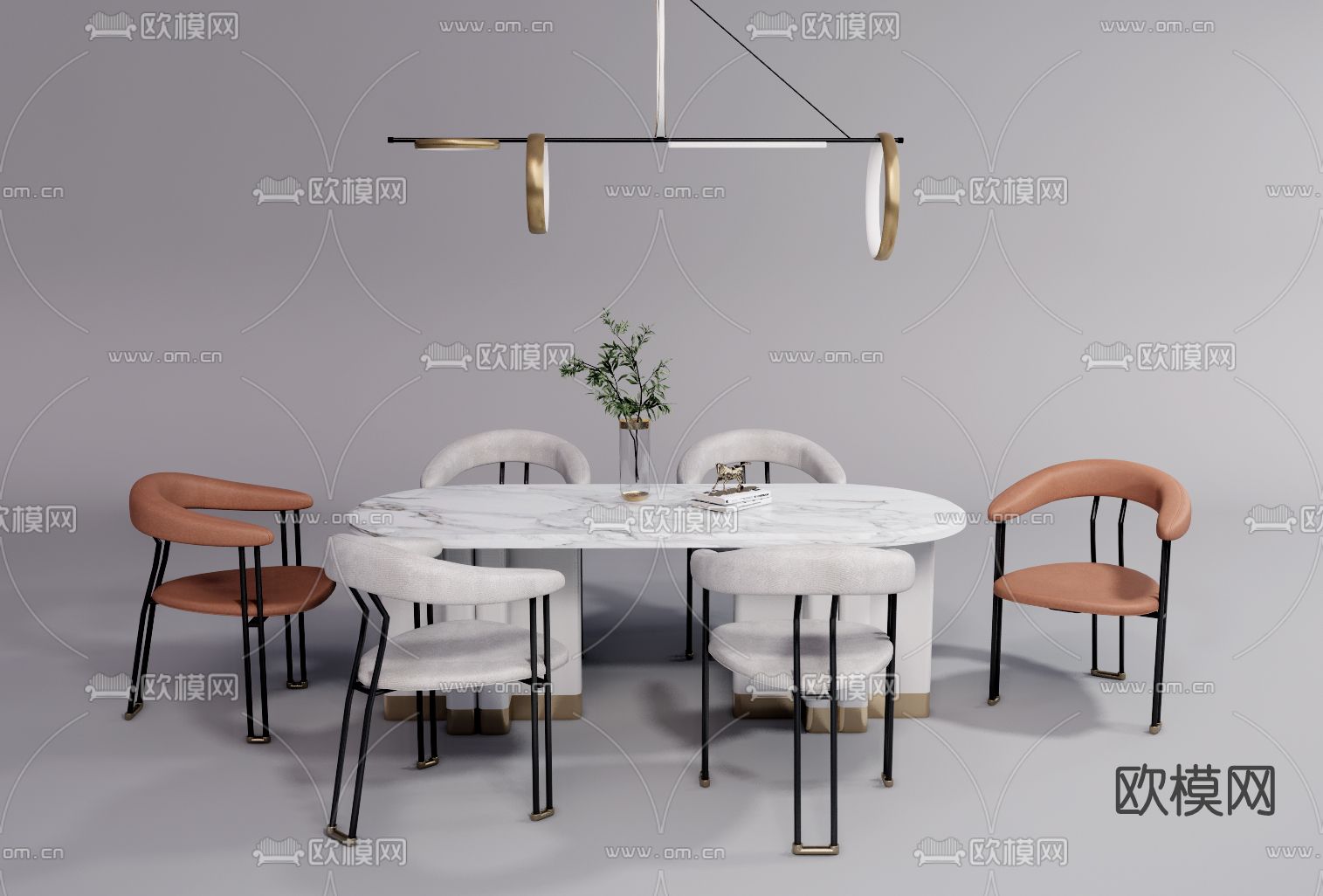 现代轻奢餐桌椅su模型下载（渲染图1）