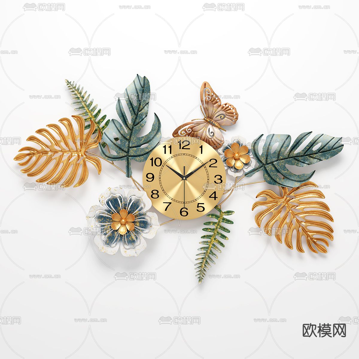 现代金属花朵钟表3d模型下载（渲染图2）