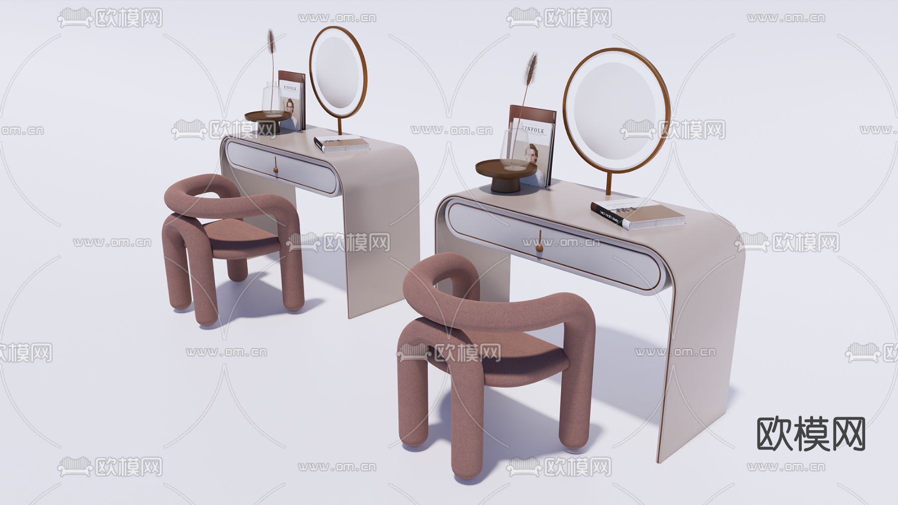 北欧轻奢梳妆台su模型下载（渲染图1）