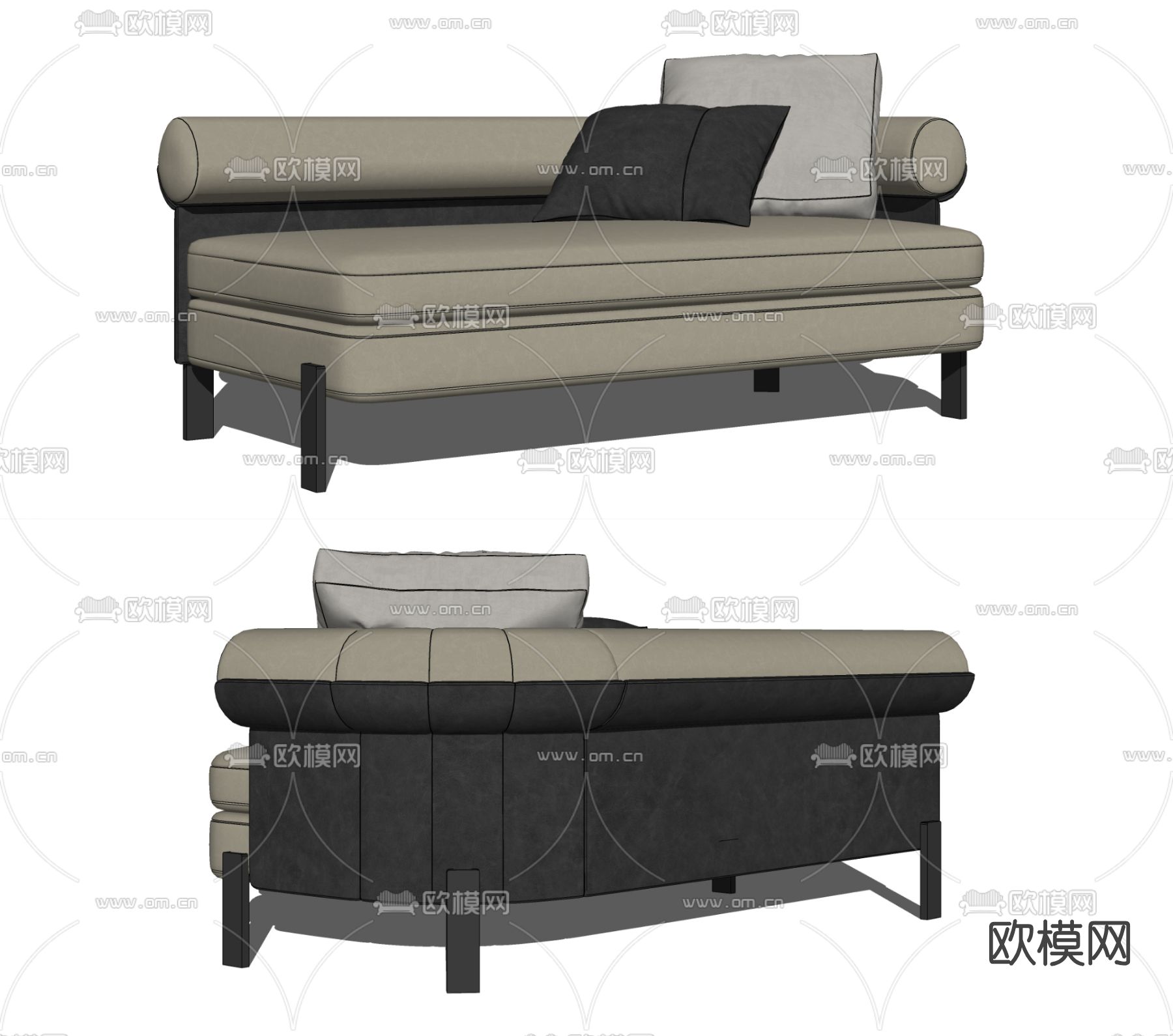 现代皮革贵妃椅su模型下载（渲染图2）