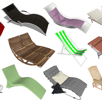  现代实木躺椅su模型 