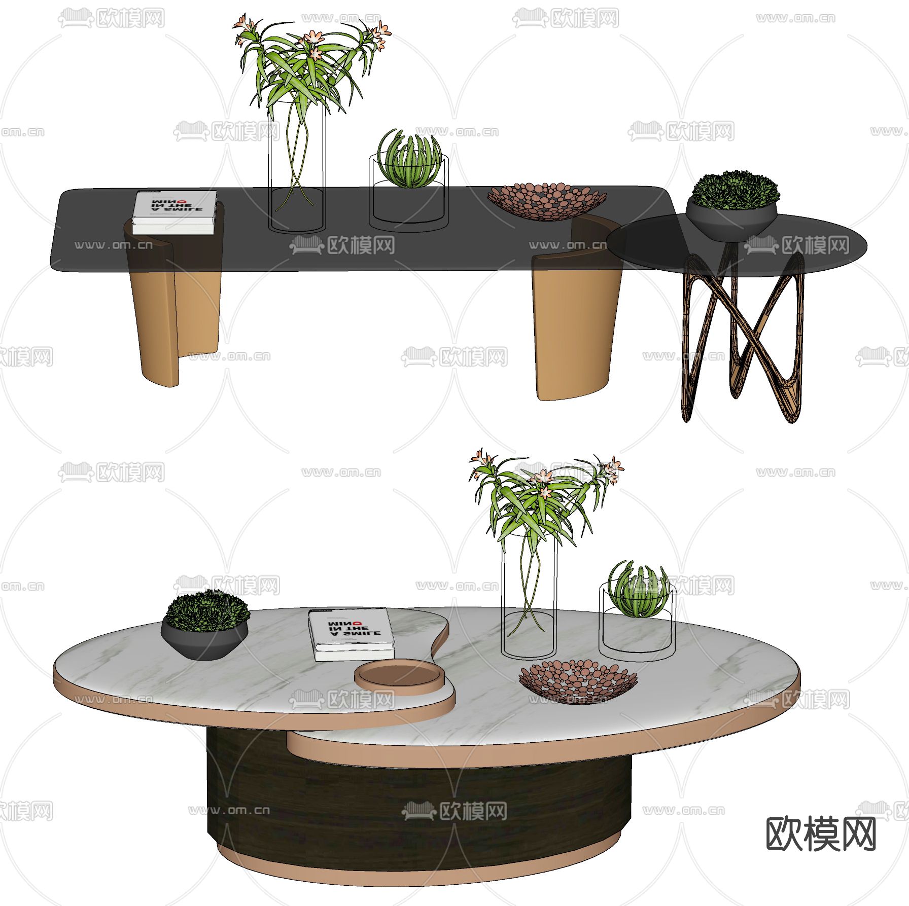 现代轻奢茶几su模型下载（渲染图2）