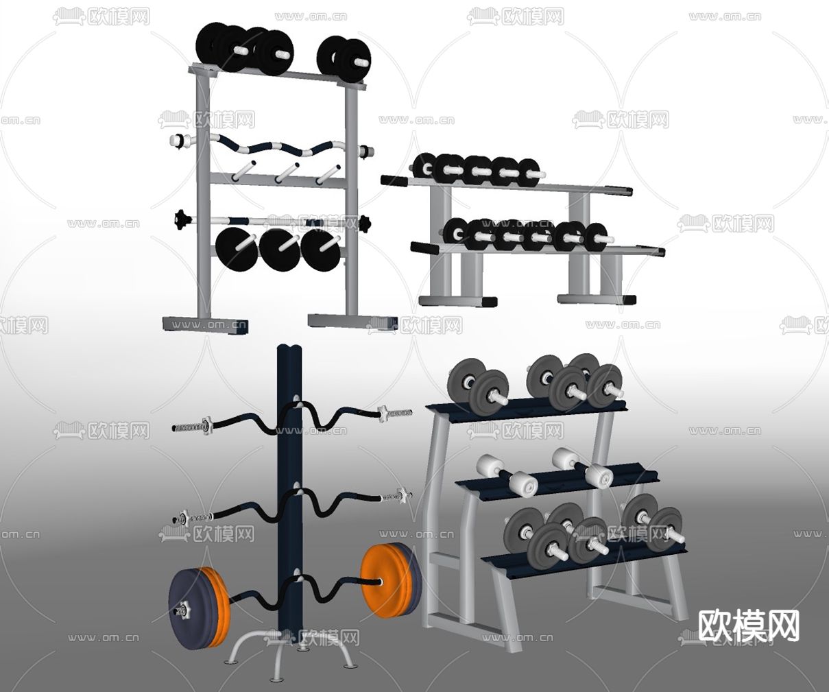 现代哑铃健身器材su模型下载（渲染图1）