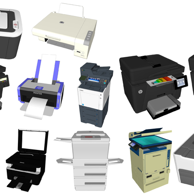  现代传真机打印机su模型 