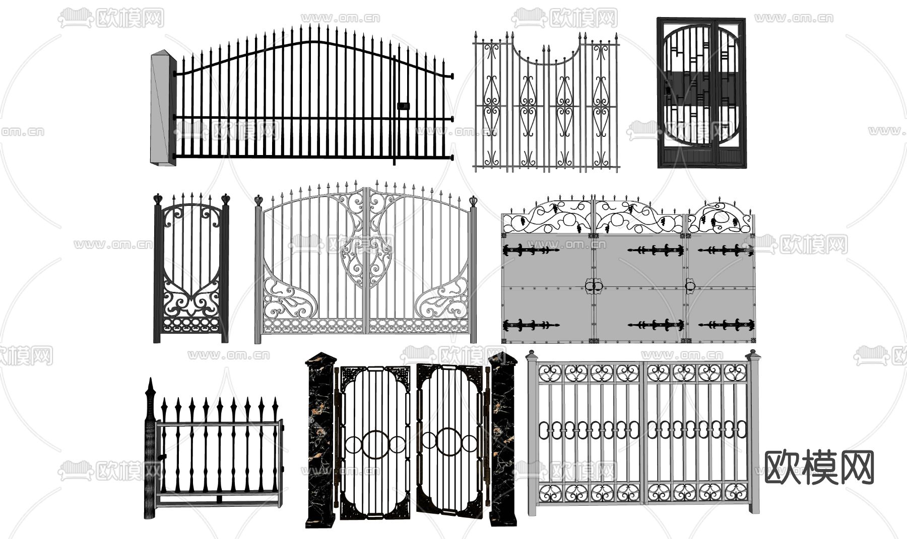 简欧雕花铁艺大门su模型下载
