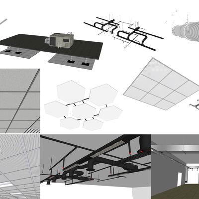  现代吊顶管道桥架su模型 