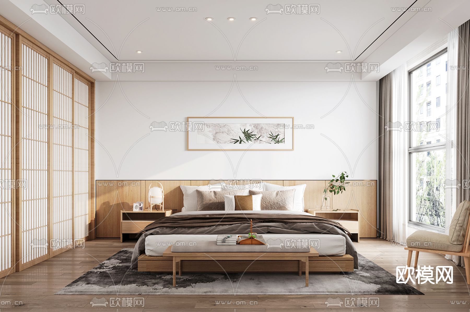 日式卧室主人房3d模型下载