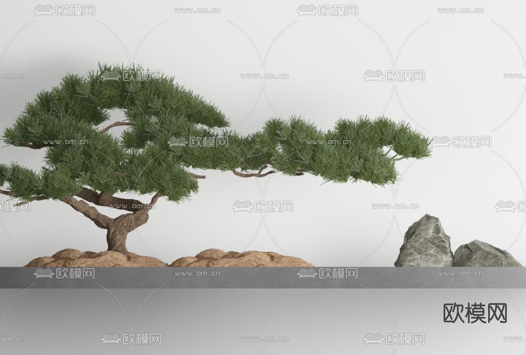 新中式松树假山小品免费3d模型下载