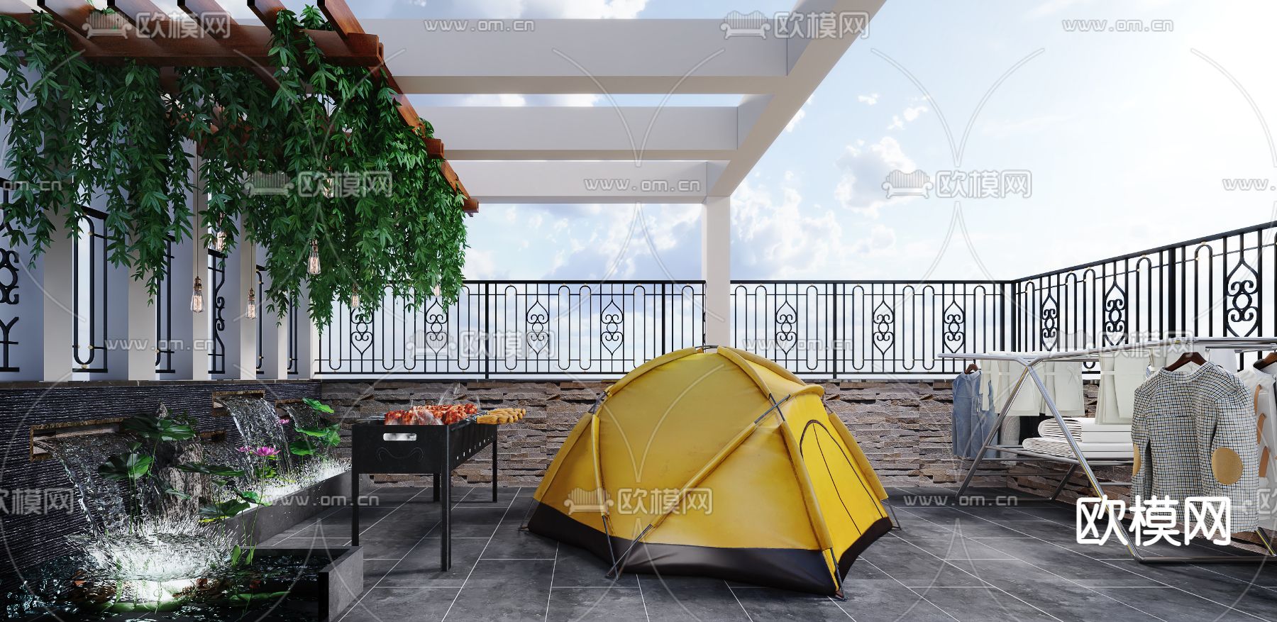 现代生活阳台露台3d模型下载（渲染图1）