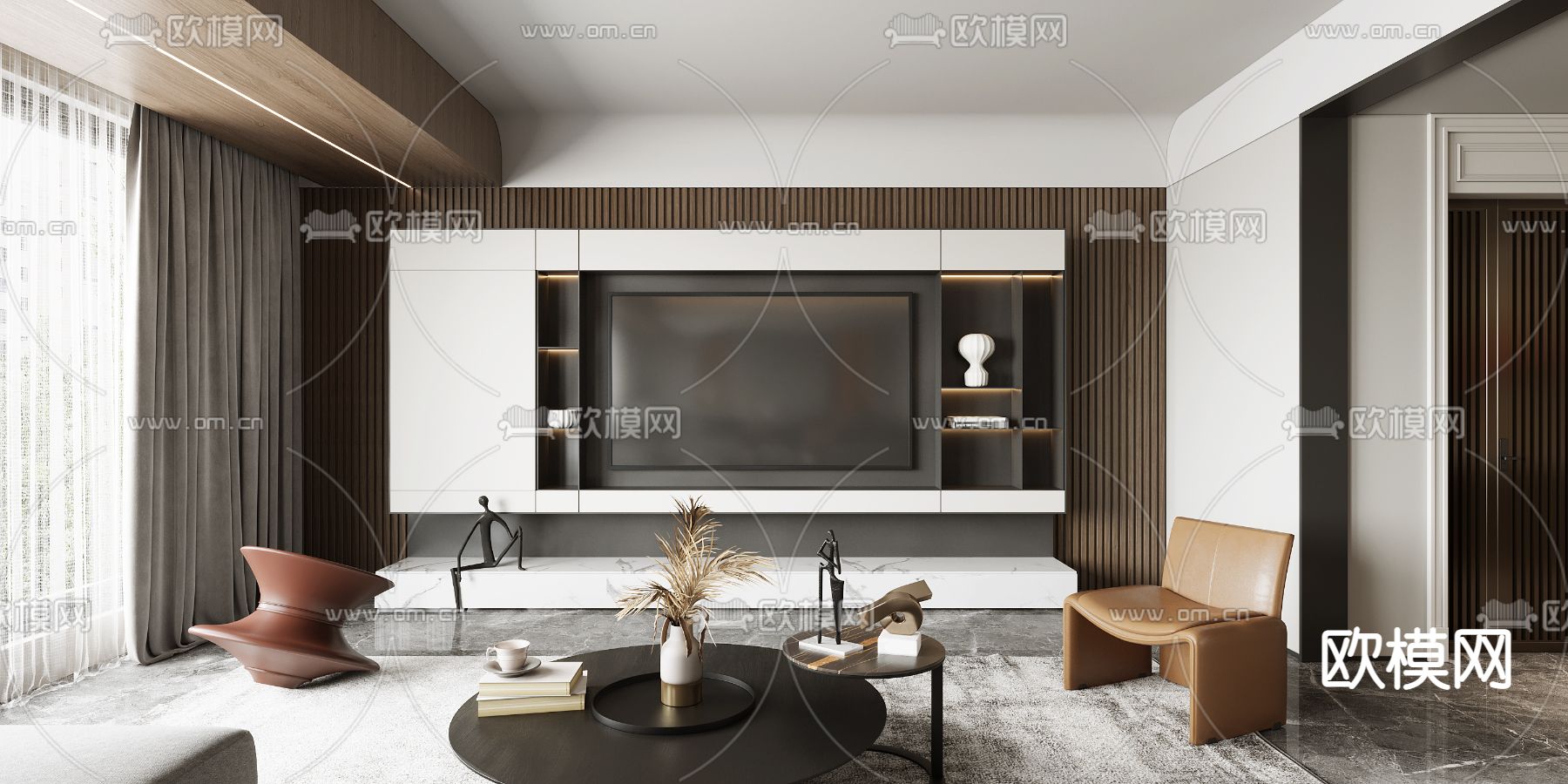 现代高级灰客餐厅3d模型
