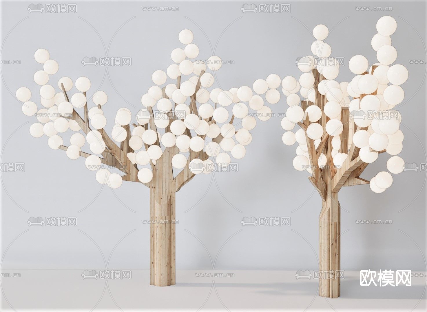 现代大树装饰灯su模型下载（渲染图1）