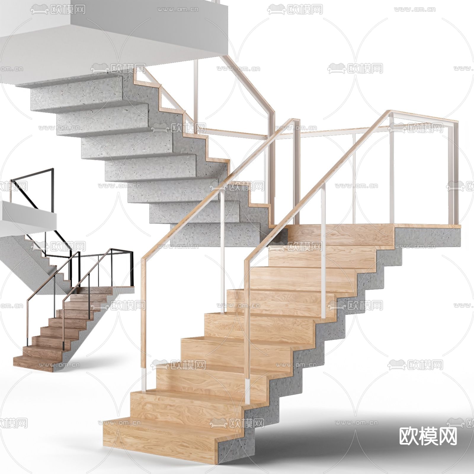 现代实木玻璃楼梯3d模型