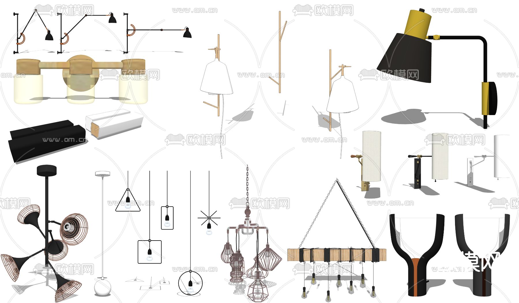 工业风壁灯吊灯su模型下载