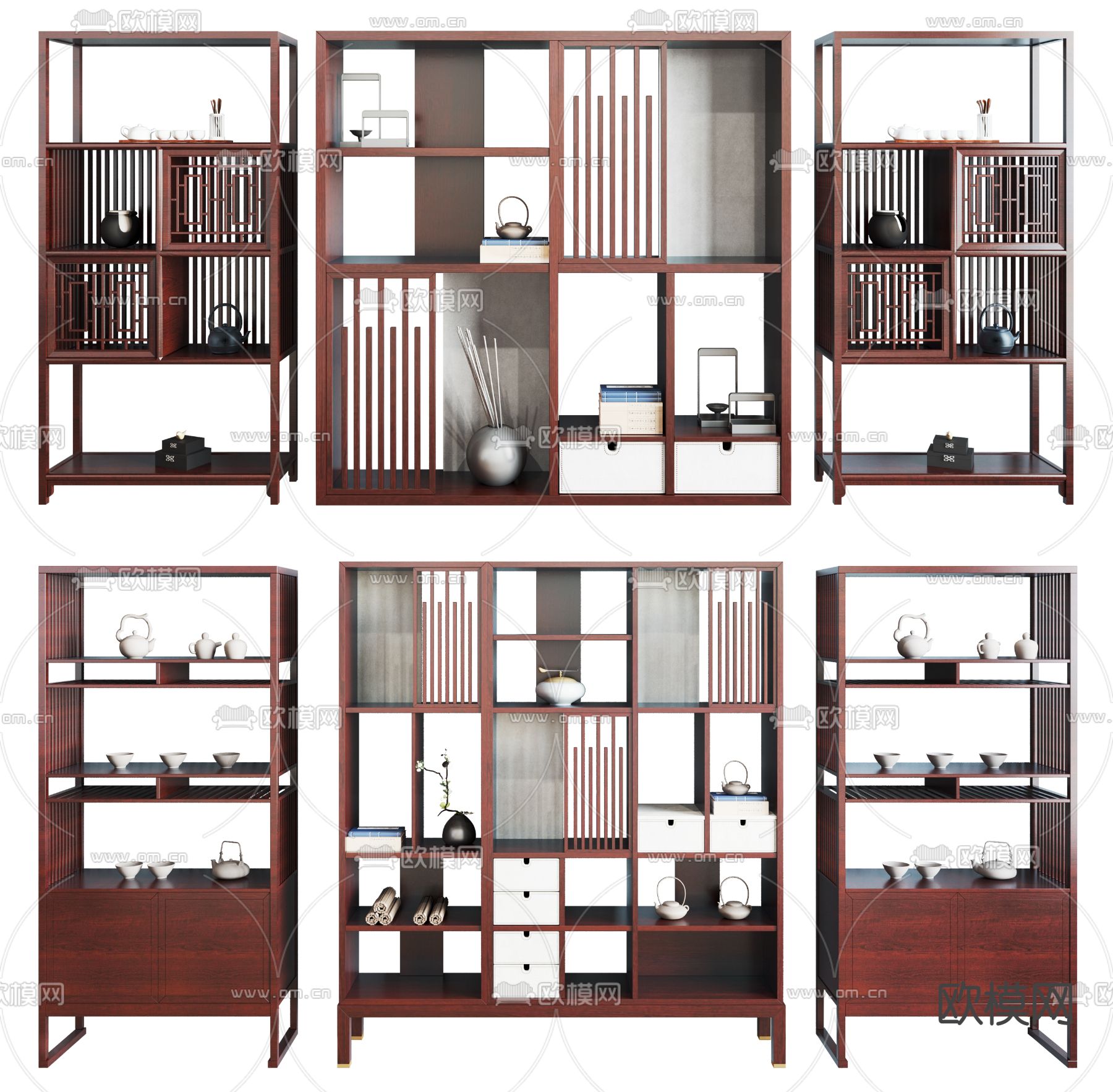 中式实木博古架3d模型下载