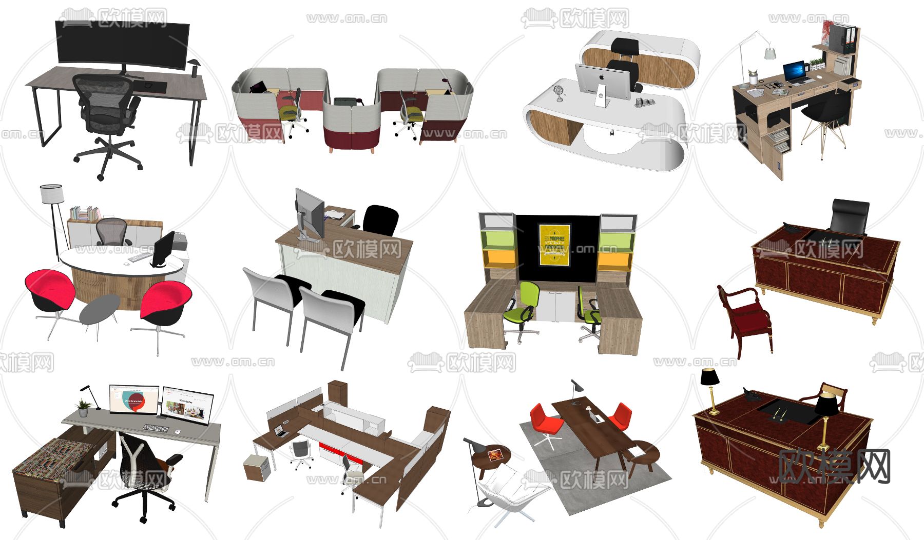 现代卡位办公桌su模型下载