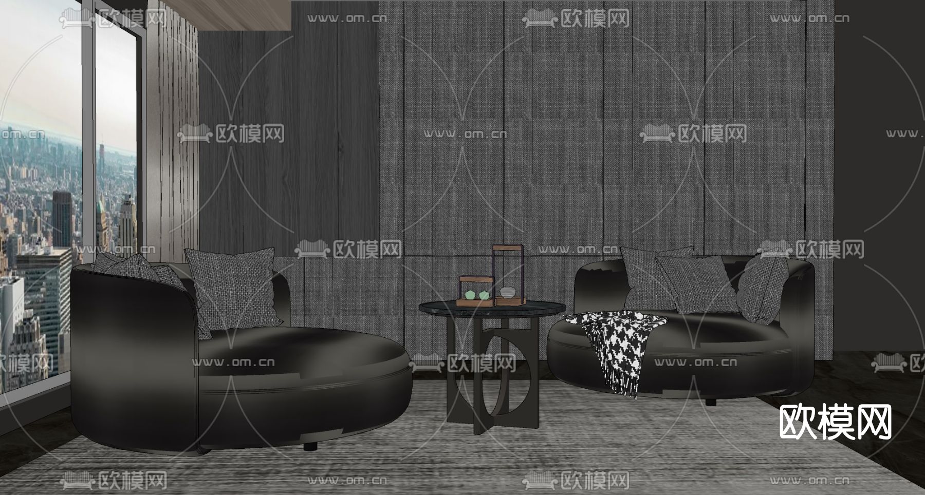 现代布艺休闲沙发su模型下载（渲染图2）