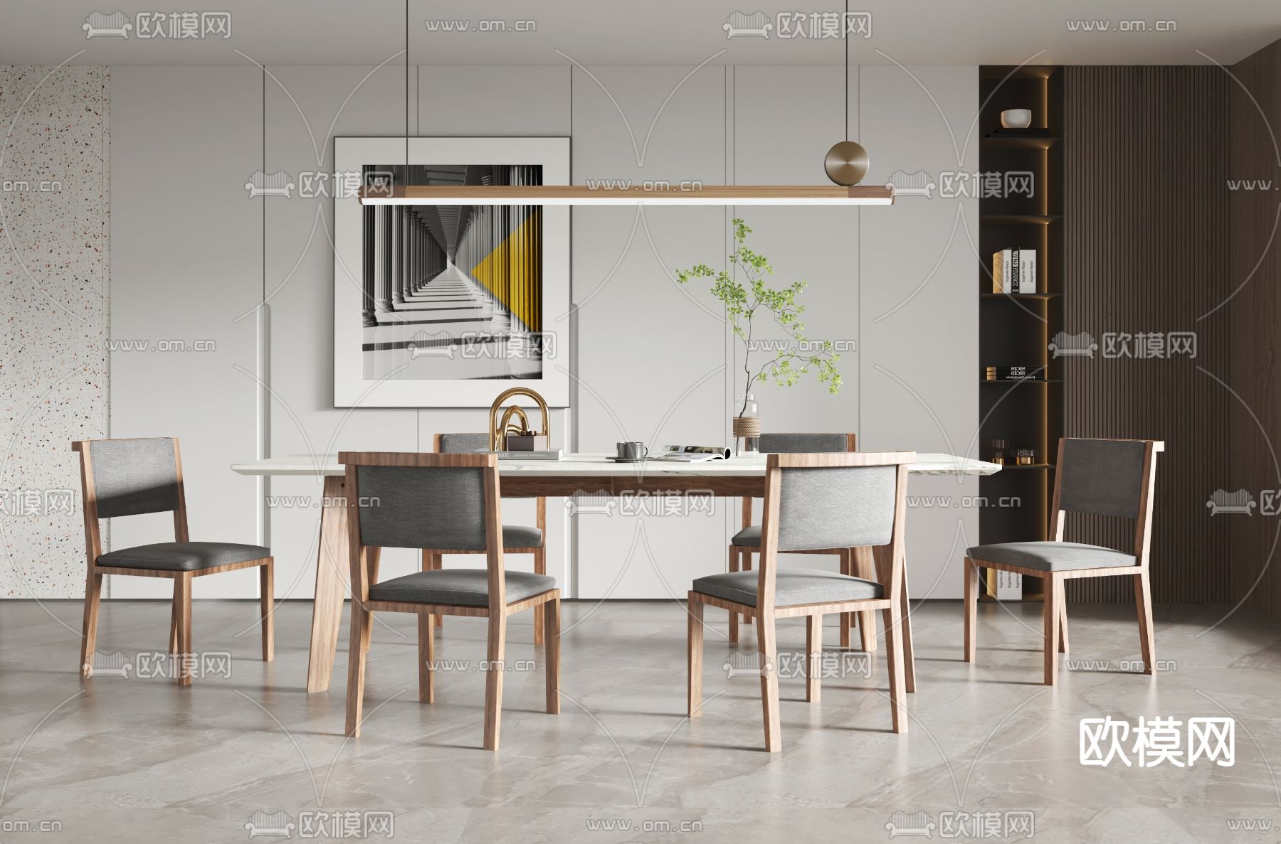 北欧大理石餐桌椅3d模型下载