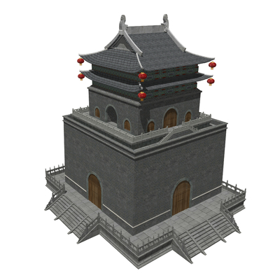  中式古建塔楼阁楼su模型 