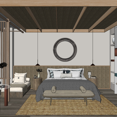  侘寂风民宿su模型 