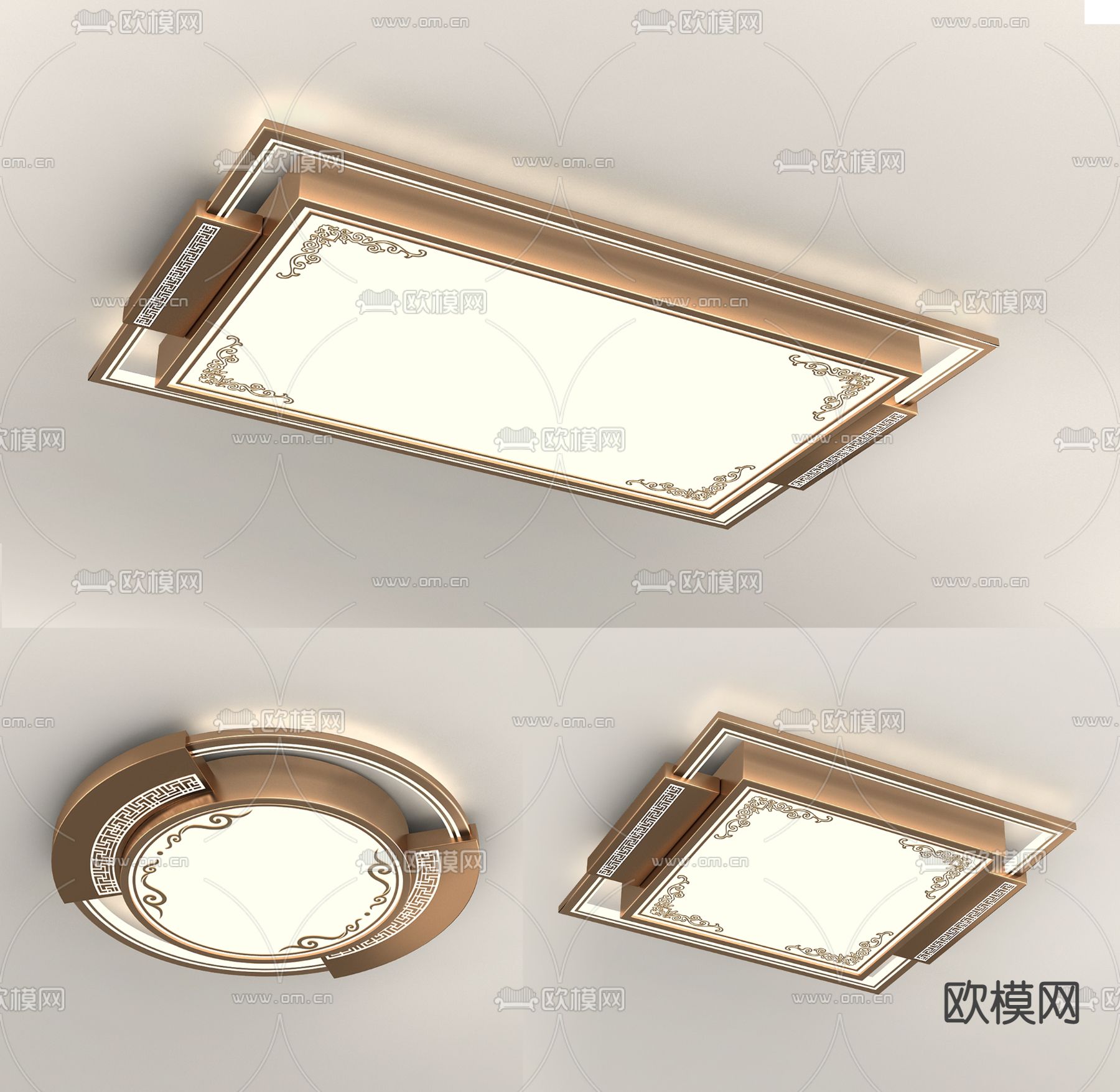 新中式金属吸顶灯3d模型下载