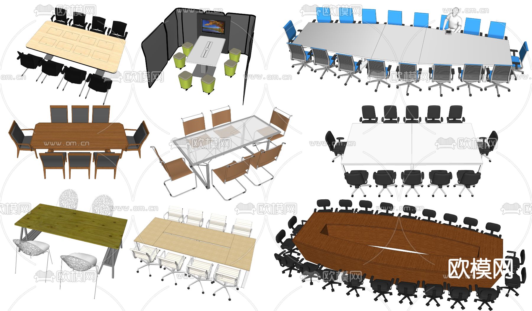 现代会议桌su模型下载