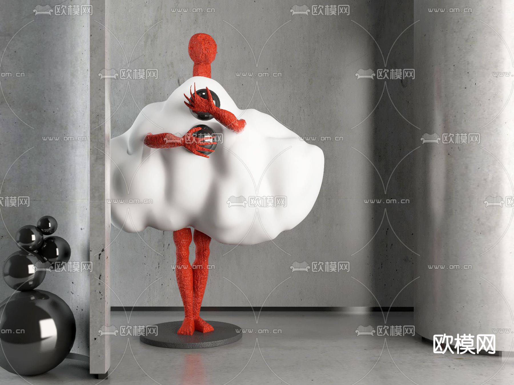 现代抽象人物雕塑摆件3d模型